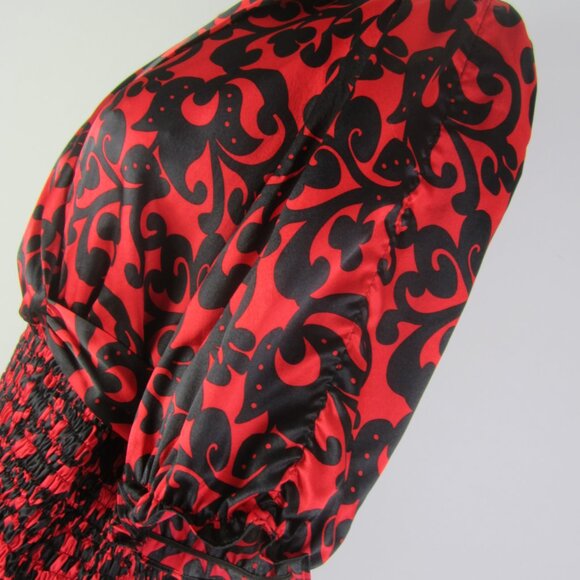 INC International Concepts Women 12P 12 P Red Black Floral Silk SS Shirt Ties - Picture 8 of 10